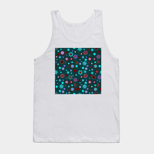 Stars3 Red Mauve Cyan Brown Purple on Dark Teal Repeat 5748 Tank Top by ArtticArlo